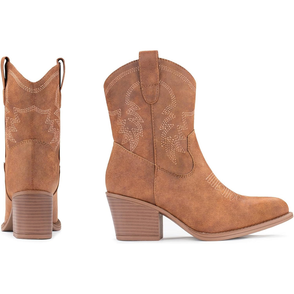 Cowboy Boots For Women Ankle Cowgirl Booties Wide Mid Calf Pointed Toe Western Boots Short Chunky Classic Booties