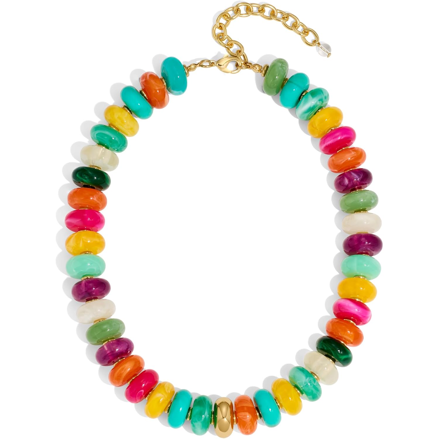 Chunky Colorful Beaded Choker Necklace for Women - Summer Beach Round Resin Beads Necklace, Trendy Statement Summer Beach Jewelry Birthday Gifts for Vacation Holiday