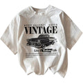 RoseSeek Women's Graphic Letter Tee Crew Neck Drop Shoulder Trendy Summer T Shirt Short Sleeve Vintage Car Print Top White