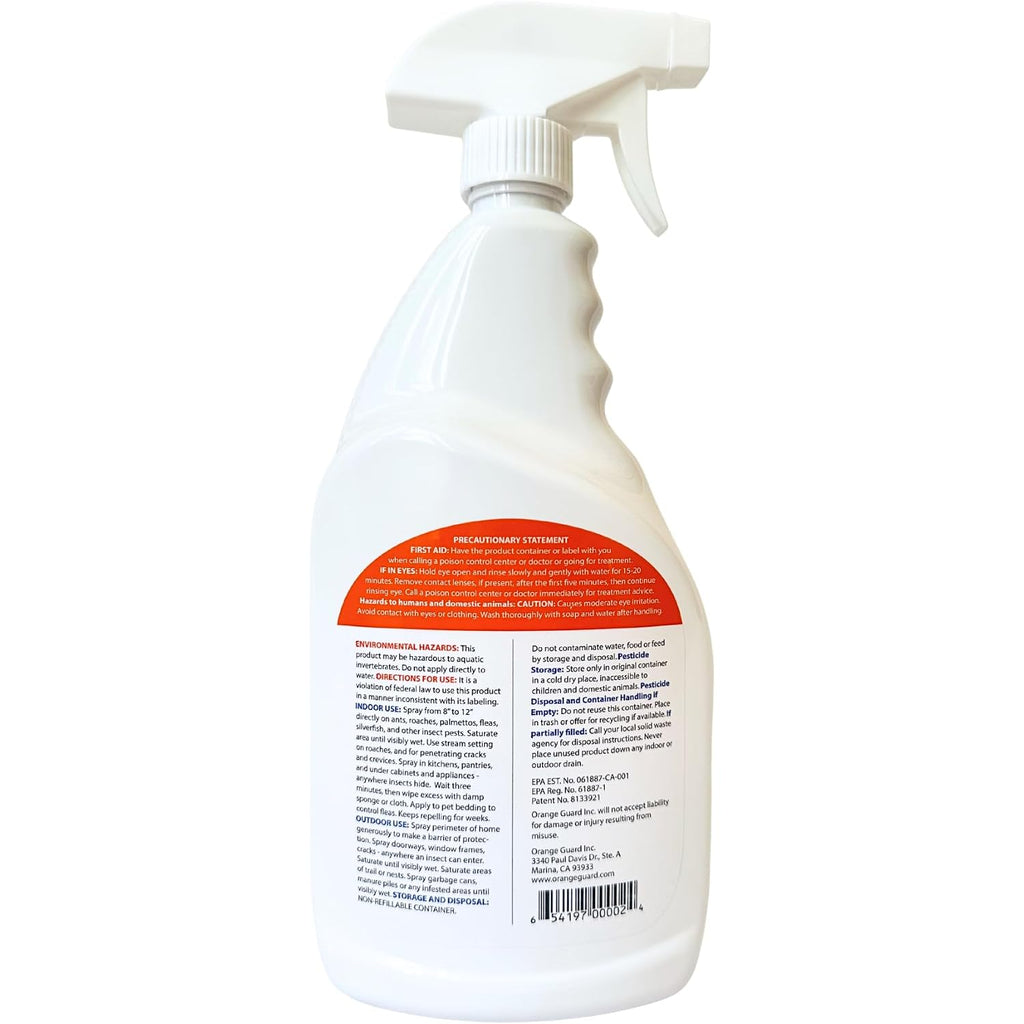 Orange Guard Home Pest Control Spray With D-Limonene | All-Natural Food Grade Orange Peel Oil For Bugs, Ants, Roaches, Fleas, Palmettos And Silverfish - 32Oz