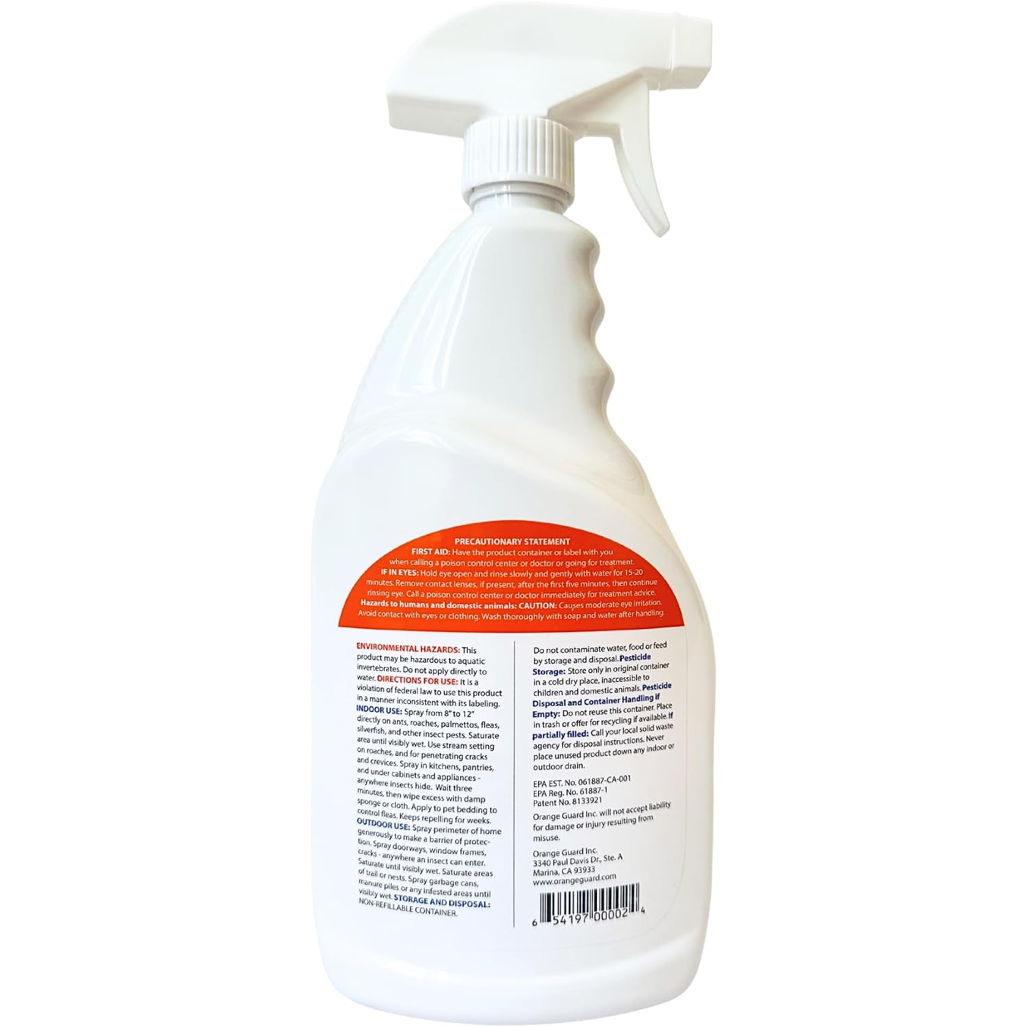 Orange Guard Home Pest Control Spray With D-Limonene | All-Natural Food Grade Orange Peel Oil For Bugs, Ants, Roaches, Fleas, Palmettos And Silverfish - 32Oz