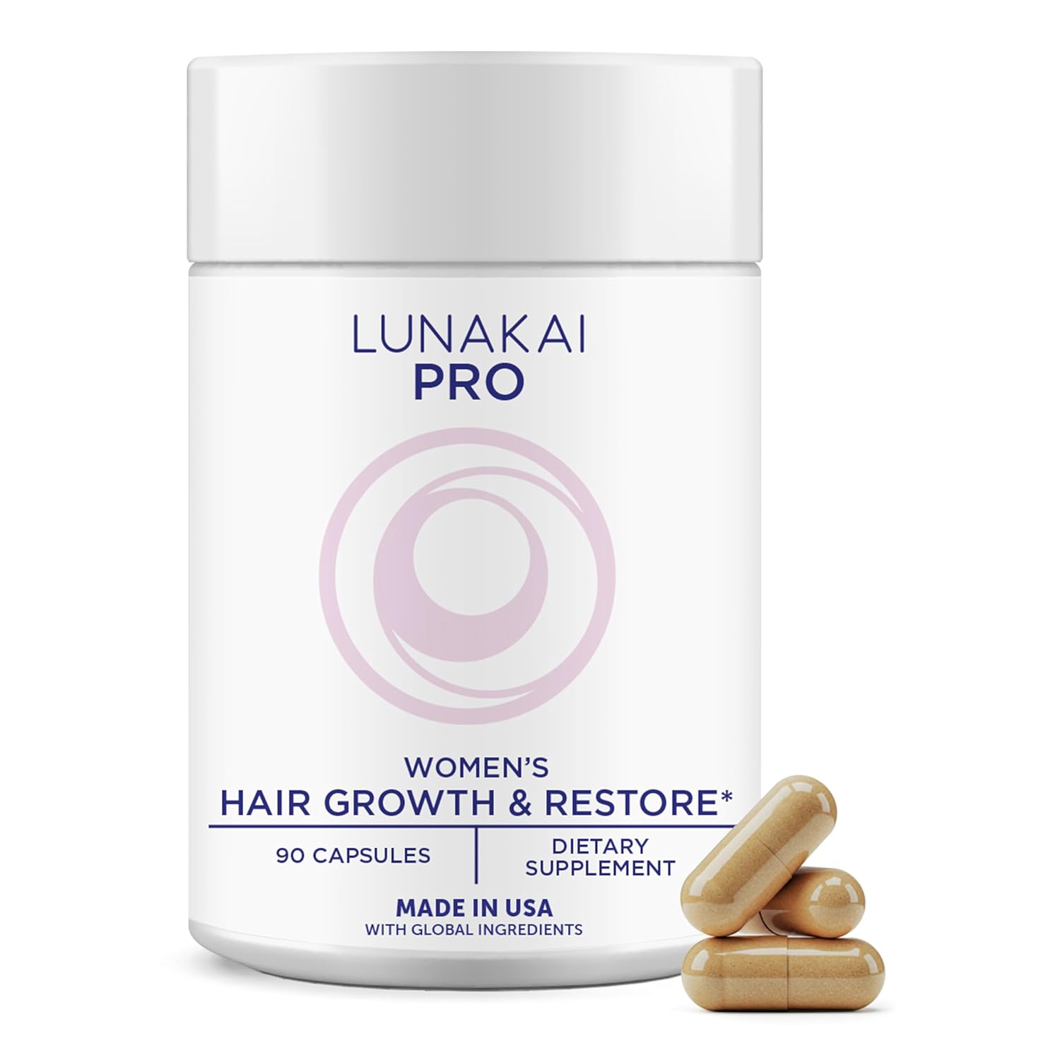 Lunakai USA Made Hair Growth Supplement for Women - Advanced 20 Nutrient with Marine Collagen, Saw Palmetto, Biotin & Keratin - Daily Hair Vitamins for Thicker Strands - 90 Capsules
