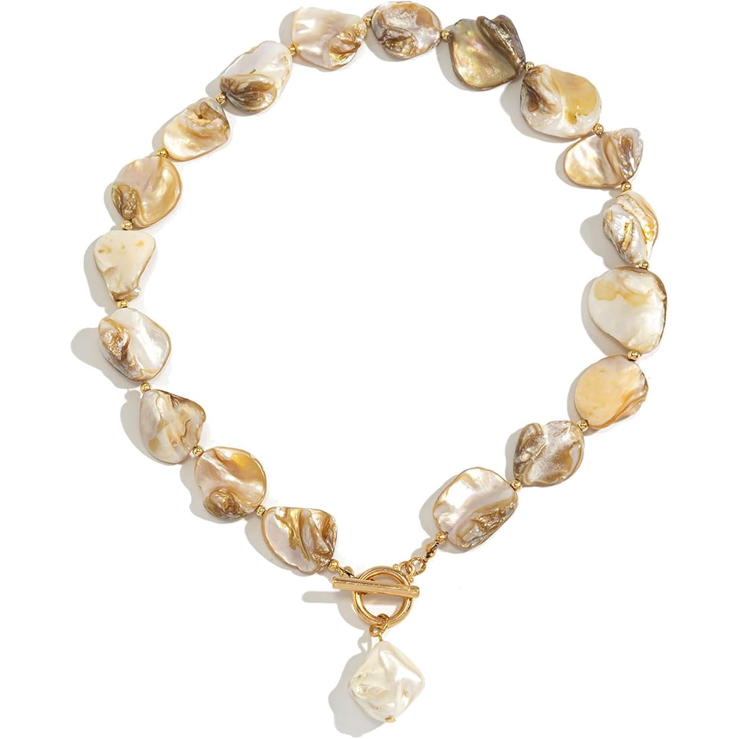Chunky Shell Choker Necklace for Women Colorful Irregular Shell Beaded Necklaces Baroque Pearl Pendant Necklace Boho Summer Beach Jewelry for Women