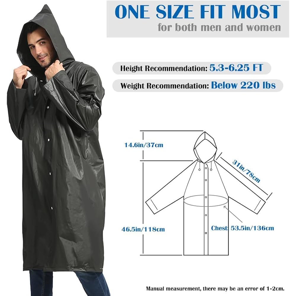 Opret 2 Pack Raincoats For Adults Reusable, Eva Rain Ponchos Lightweight Rain Coat Waterproof Rain Gear For Men And Women