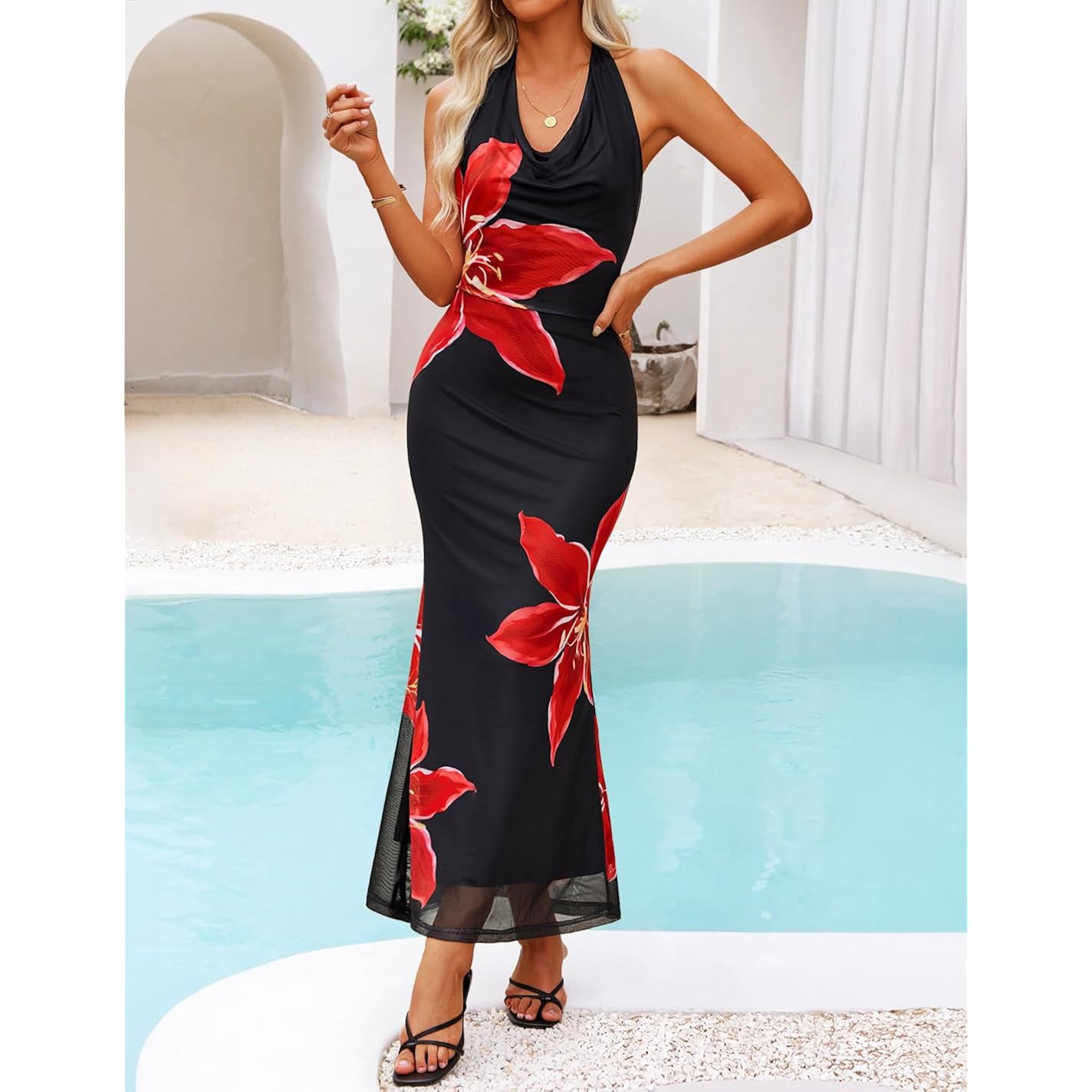Zesica Women'S 2026 Summer Halter Neck Floral Print Maxi Dress Sleeveless Backless Wedding Guest Party Bodycon Long Dresses