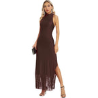 Aigeman Women Vintage Flapper Dresses 1920S Great Gatsby Halter Fringed Maxi Dress Tassels High Split Formal Dress 19