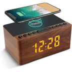 Anjank Wooden Digital Led Alarm Clock Fm Radio, Fast Wireless Charger Station For Iphone/Samsung Galaxy, 5 Level Dimmer, Usb Charging Port, 9 Sounds, Sleep Timer For Bedroom, Bedside, Desk