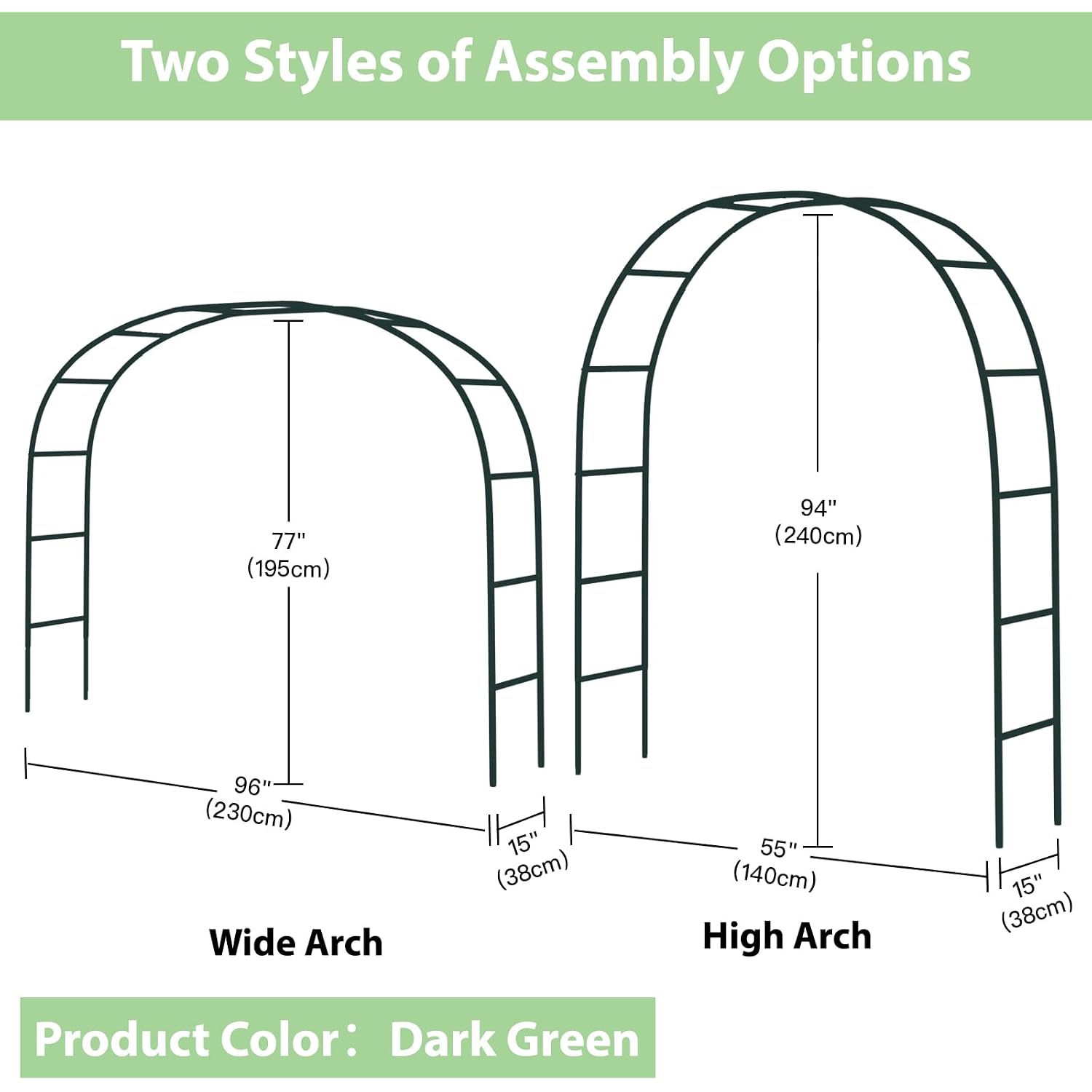 Rubfac 7.8Ft Garden Arch, Metal Trellis For Climbing Plants Outdoor | Dark Green Garden Arbors, Archway Frame For Flower Vines, Backyard Fall Decor, Halloween Christmas Decorations