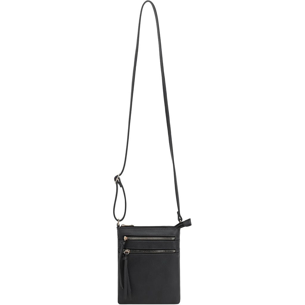 DELUXITY Crossbody Purse Bag Shoulder Bag Multi Pocket Zipper Purse | Black