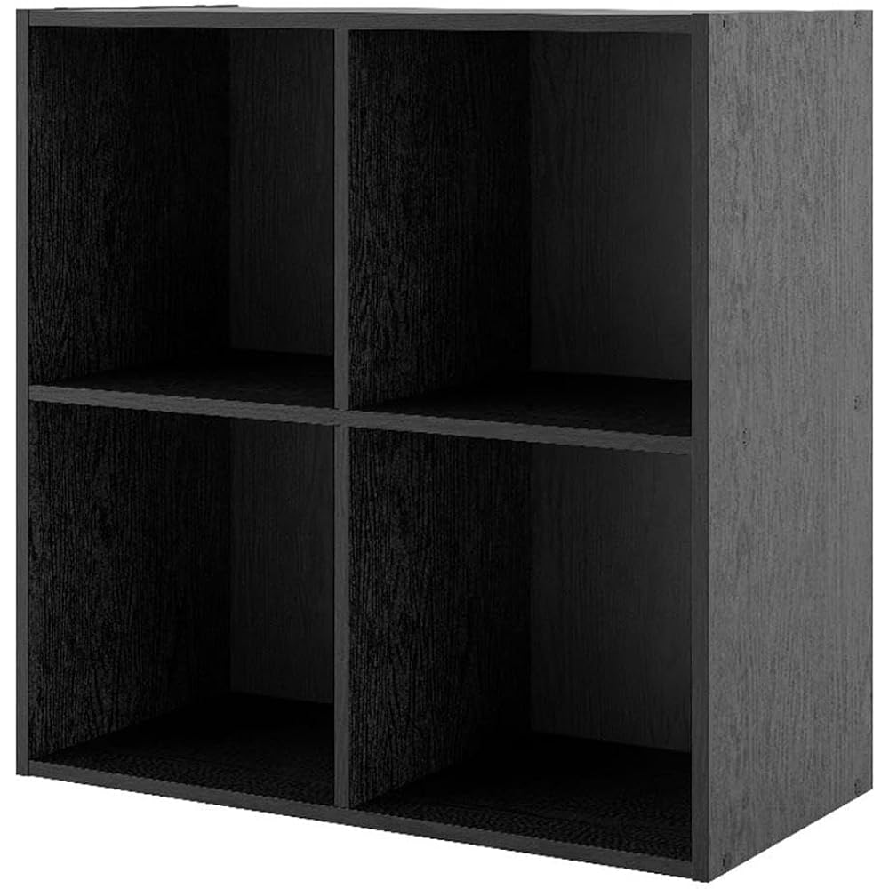 Homes: Inside + Out Apexa 4-Cube Storage Organizer Shelves, Stackable Wood Bookcase Fits Cubby Bins For Organization, Dorm Teen Room Decor & Home Office, Black