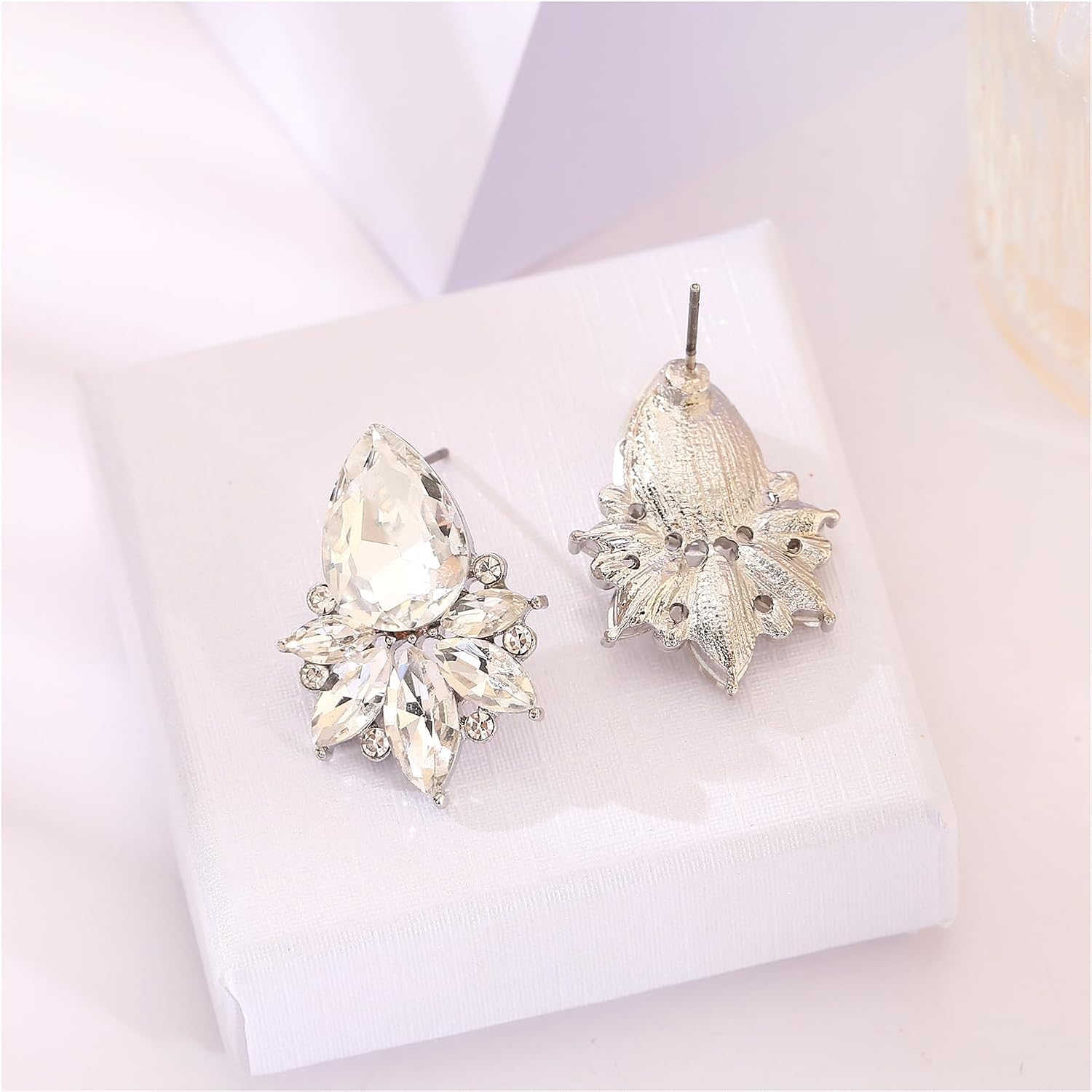 Vintage Rhinestone Earrings Fancy Crystal Cluster Drop Earrings Art Deco Earrings for Women
