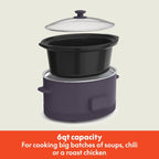 Bella 6.0 Qt Programmable Slow Cooker, Ceramic Nonstick Coating, Adjustable Temperature & Cooking Times, Dishwasher Safe Stoneware Pot & Tempered Glass Lid, Tangle Free Cord Wrap, Plum