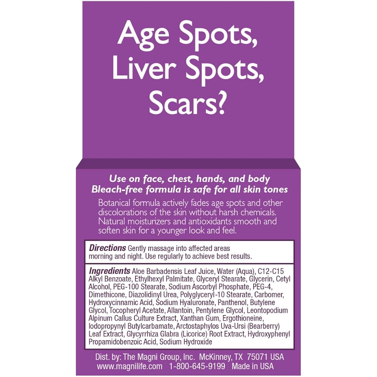 Magnilife Dark Spot Care, 2 Oz, No Bleach Formula For Pigmentation, Liver Spots, Scars, Discoloration & Uneven Skin Tone, With Bearberry & Licorice Root Extract, For Face, Chest, Hands And Body