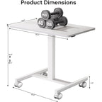 Mobile Small Standing Rolling Desk Adjustable Height, Portable Laptop Desk On Wheels, Workstation For Home Office With Hook,White