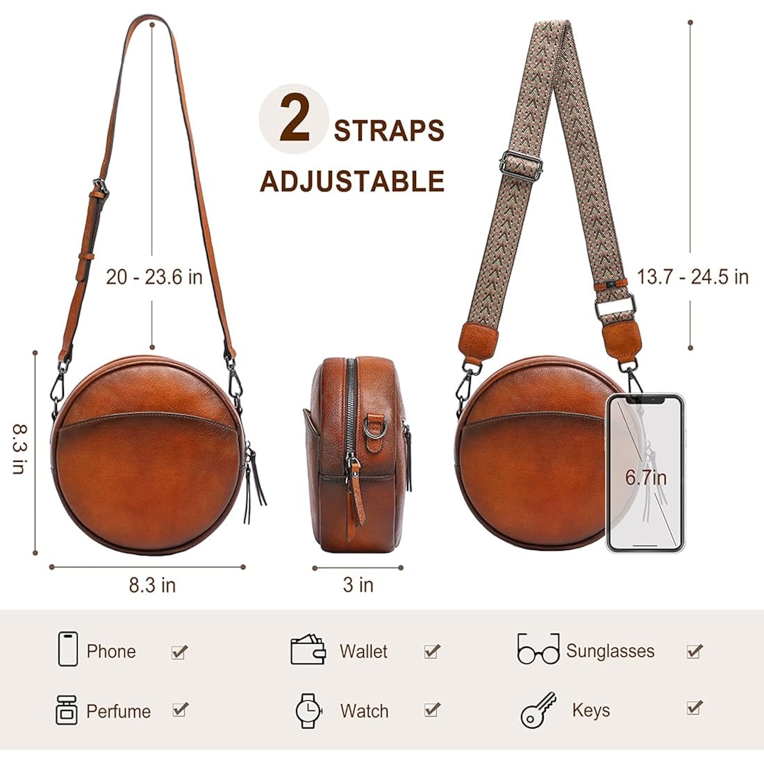 Leather Crossbody Bags,Circle Purse Shoulder Bag, Fashion Round Handbag For Travel,Valentine'S Gift For Women