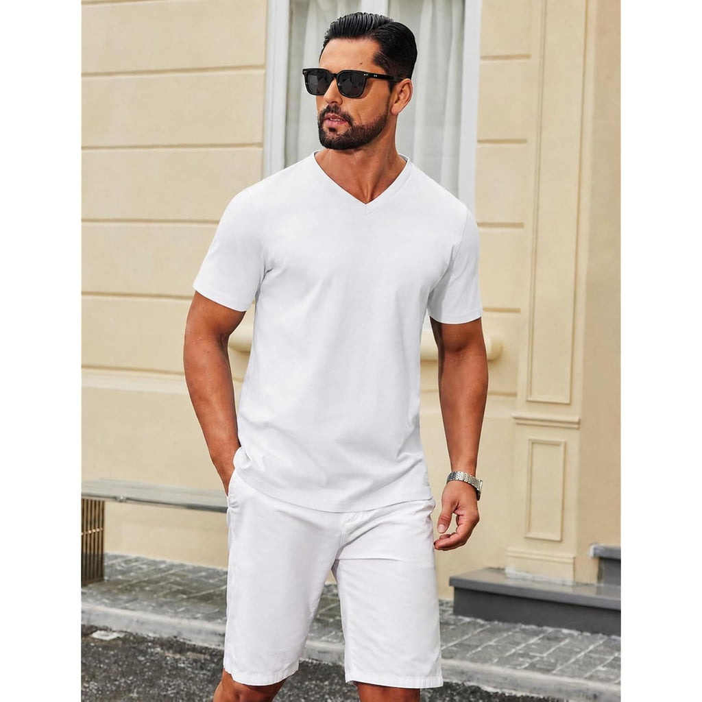 Coofandy Mens V Neck T Shirts 100% Cotton Tee Shirt Plain Short Sleeve Casual Shirts