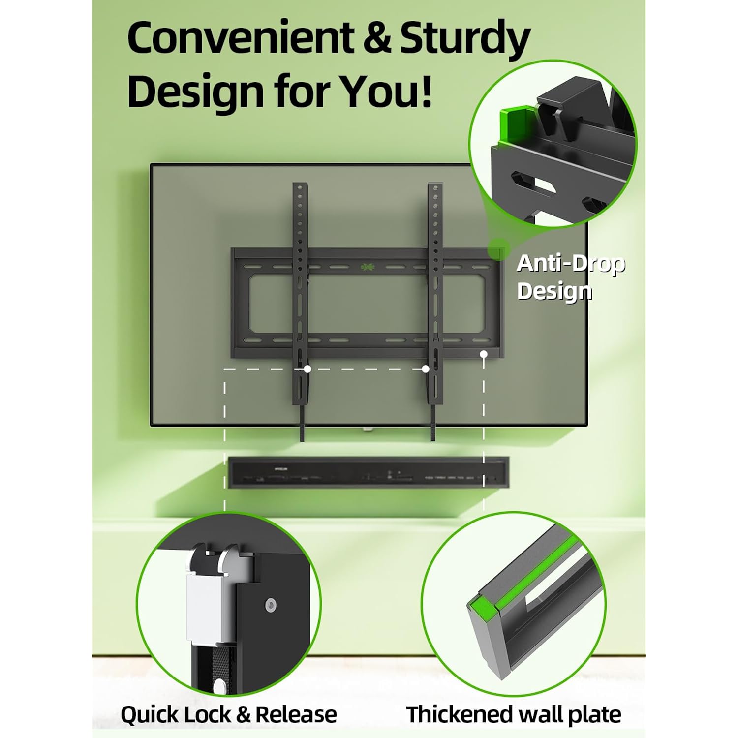 Usx Mount Ul Listed Tv Mount Low Profile For Most 26-60" Flat Screen Led, Lcd, Curved Tvs, Tv Wall Mount Bracket Tilt Vesa 400X400Mm- Up To 99Lbs, Quick Lock And Release To Mounts On 12" 16" Stud