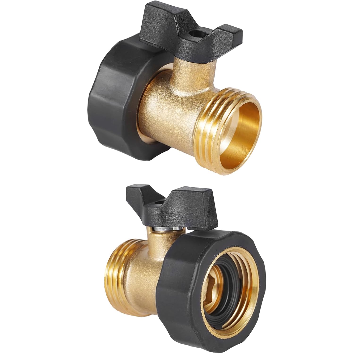 2 Pack Garden Hose Shut Off Valve, Easy Grip Rubber Handle | 3/4" Heavy Duty Solid Brass Fittings Water Hose Shutoff Valve With 4 Pcs Hose Washers