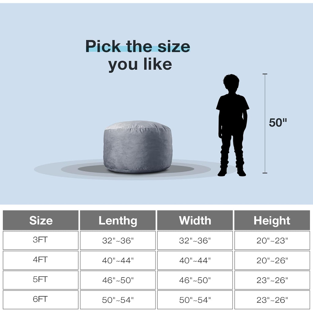 Whatsbedding 3 Ft Bean Bag Chair,Large Bean Bag Chairs For Adults With Memory Foam Filling,Lazy Bean Bag Sofa For Living Room,Ultra Soft Velvet Fabric,Pull-Handle,Side-Pocket - 3 Foot,Dark Grey