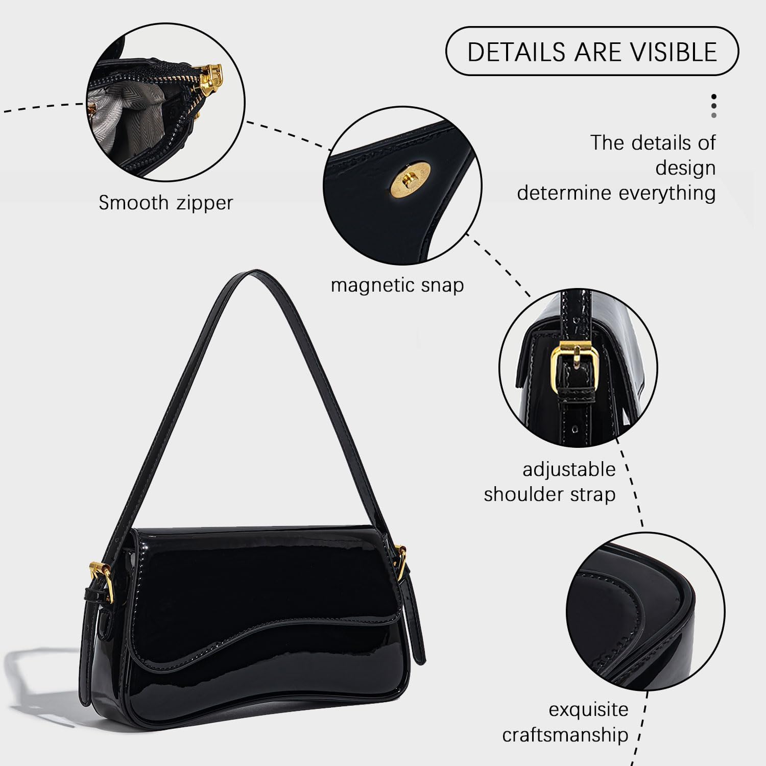 Black Purses for Women Trendy, Y2K Faux Leather Clutch Purse with Cherry Pendant,Crossbody Shoulder Bag and Handbags