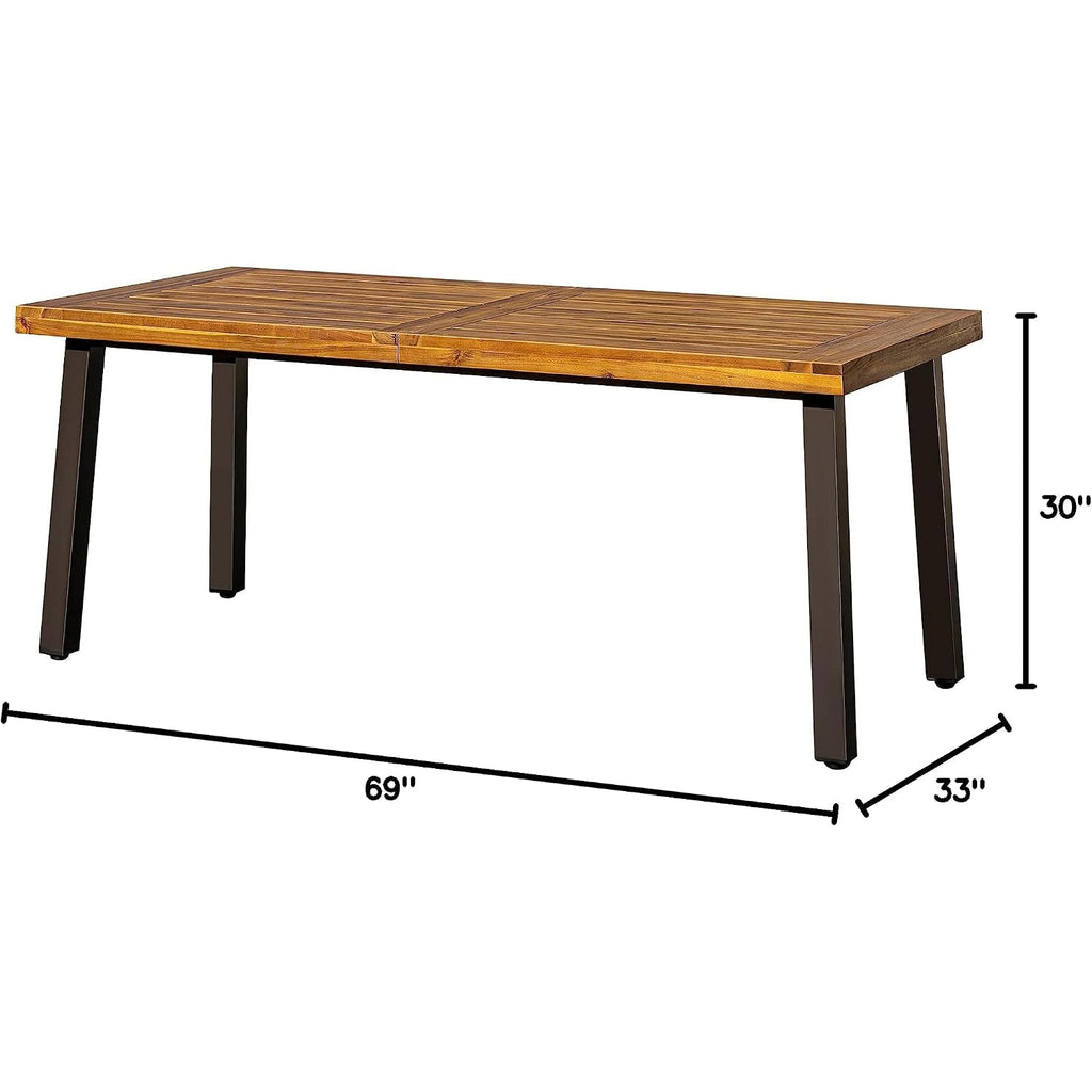 Devoko Home Acacia Wood Dining Table 6-Person Indoor Outdoor Table With Iron Legs, Sandblast Finish, Natural Stained, Rustic Metal, 69 * 33 * 30 Inch (Natural)