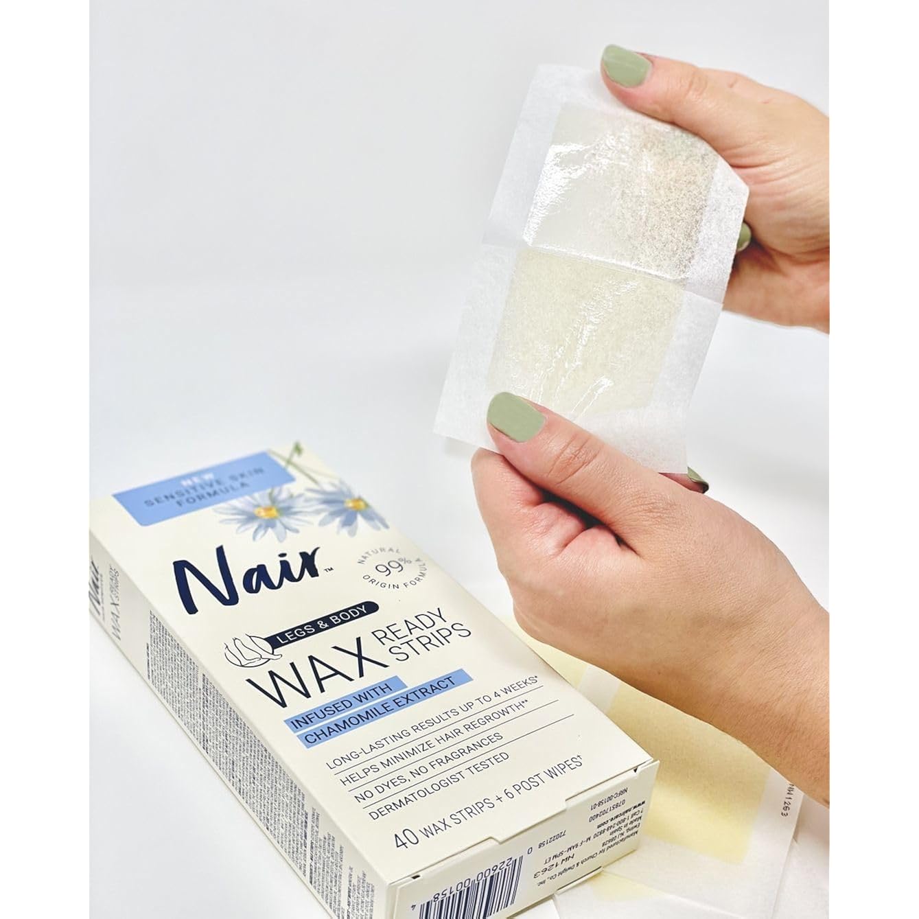 Nair Sensitive Hair Remover Wax Ready Strips, Face and Bikini Hair Removal Wax Strips, 40 Count