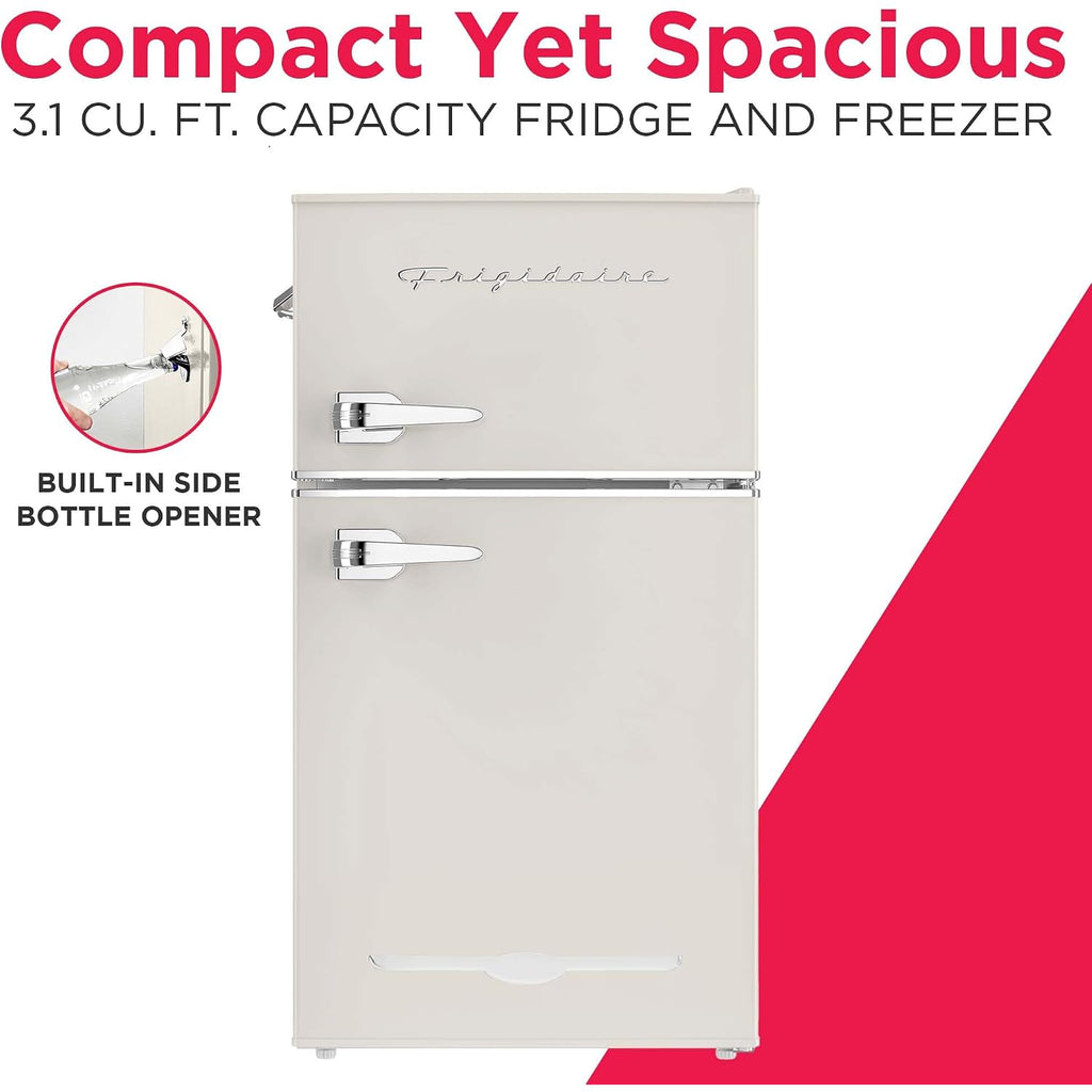 Frigidaire Efr840-Cream Efr840 Retro Mini Fridge With Freezer & Side Bottle Opener-Small 2 Door Refrigerator For Office Bar Or College Dorm Room-3.1 Cu Ft (Cream)