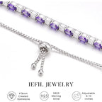 Iefil Adjustable Tennis Bracelets for Women - 925 Sterling Silver Birthstone Bracelet, Anniversary Birthday Gifts for Women, Jewelry Gifts for Woman Her, 6"-10"