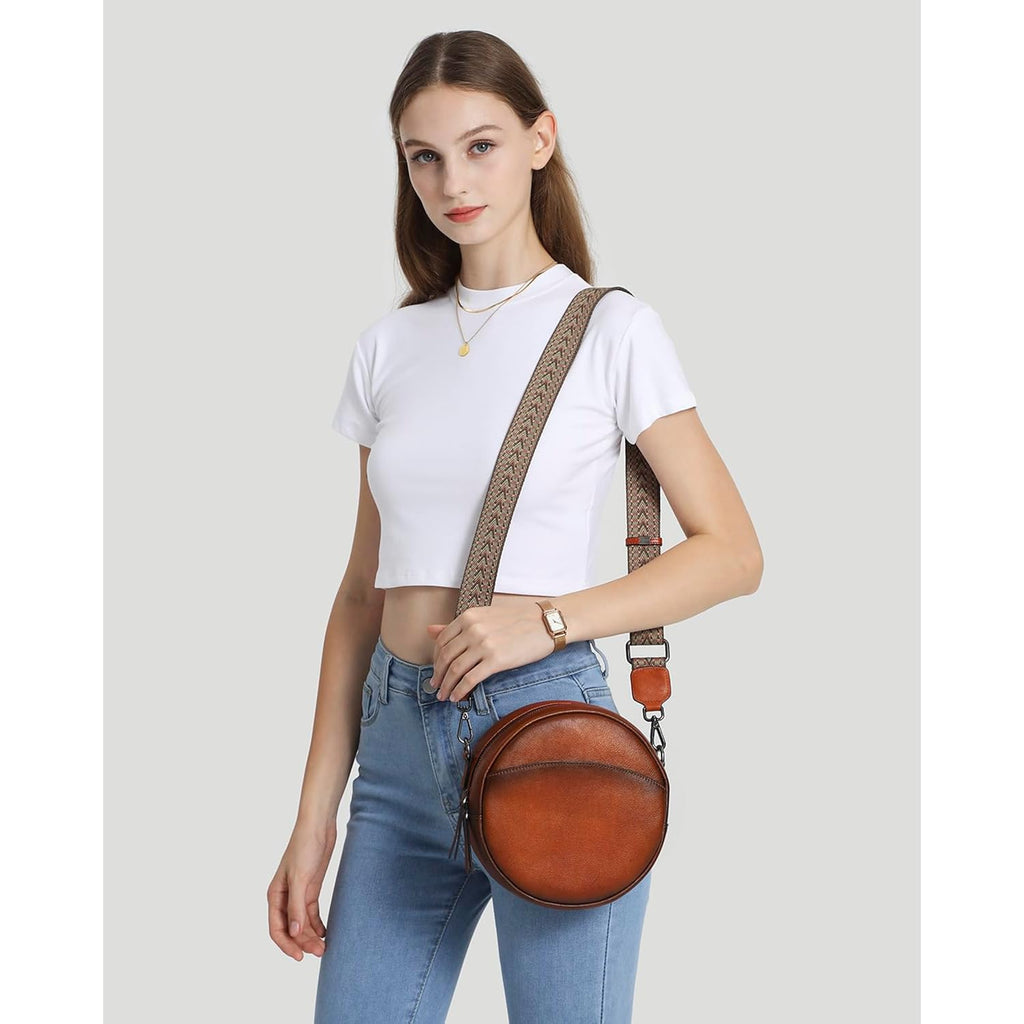 Leather Crossbody Bags,Circle Purse Shoulder Bag, Fashion Round Handbag For Travel,Valentine'S Gift For Women