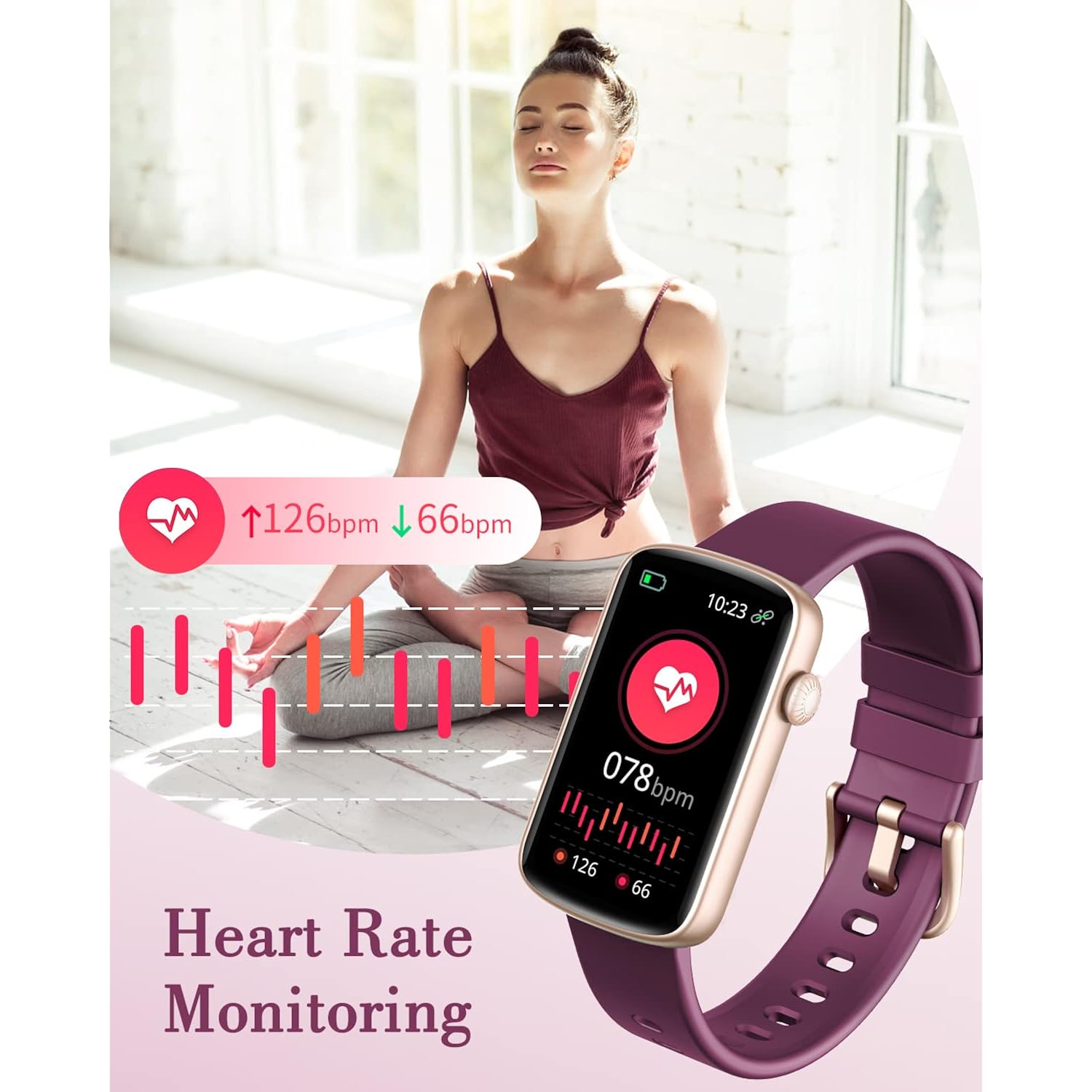 Fitness Watches for Women, LYNN2 Fitness Tracker with Heart Rate Monitor Blood Oxygen/Sleep Tracker Pedometer, Slim Step Tracker Watch for iOS/Android Phones Waterproof (Purple)