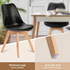 Olixis Dining Chairs Set Of 8 Kitchen Mid Century Modern Chairs With Wood Legs And Pu Leather Cushion, Upholstered Accent Chai For Living Room Bedroom Outdoor Lounge, Black