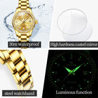Olevs Womens Automatic Watch Gold Luxury Diamond Self Winding Ladies Wrist Watches Waterproof Luminous Date