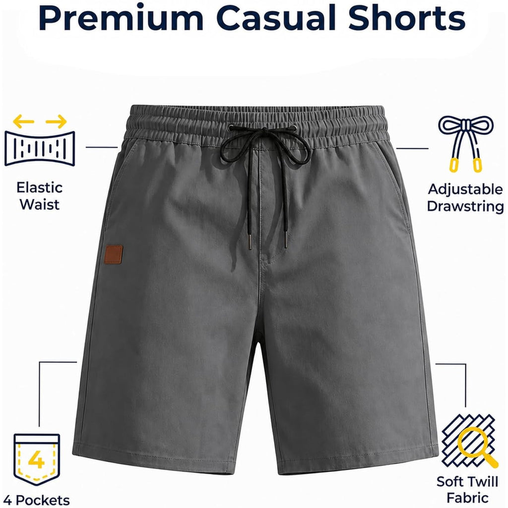 Poplee Mens Casual Shorts Cotton Drawstring Summer Beach Shorts Stretch Twill Chino Golf Shorts With Pockets