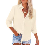Womens Summer Linen Shirts Casual Button Down 2026 Long Sleeve Cotton Top Blouse Shirt with Pocket