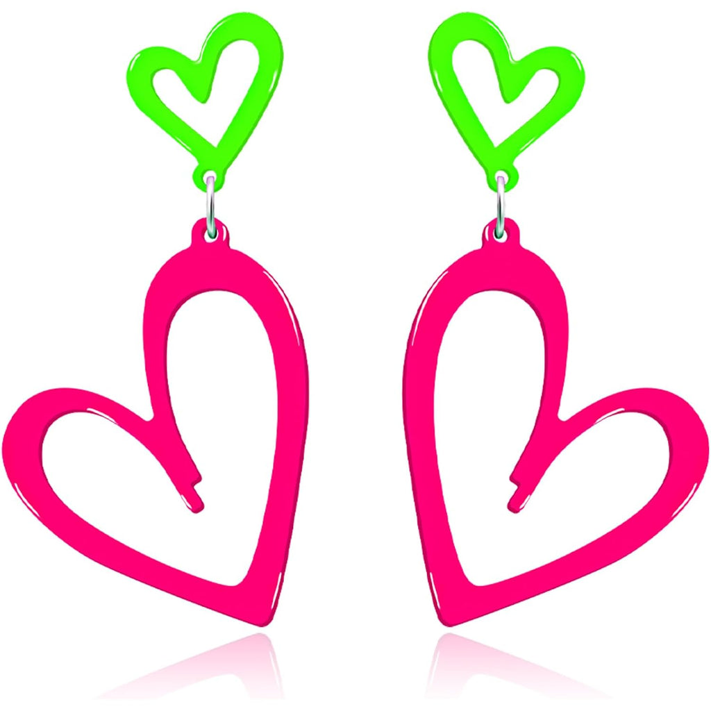 Neon Heart Earrings for Women Acrylic Neon Earrings 80s 90s Outfit for Women Glow Party Accessories Gifts Hot Pink Orange Green Yellow