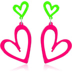 Neon Heart Earrings for Women Acrylic Neon Earrings 80s 90s Outfit for Women Glow Party Accessories Gifts Hot Pink Orange Green Yellow