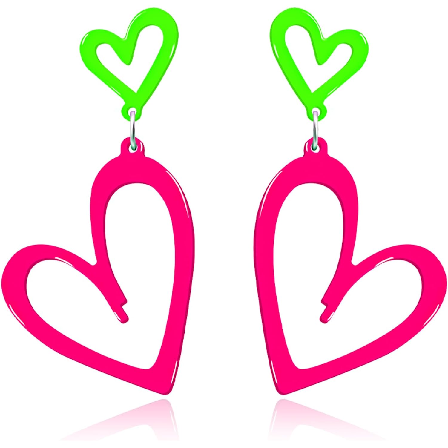 Neon Heart Earrings for Women Acrylic Neon Earrings 80s 90s Outfit for Women Glow Party Accessories Gifts Hot Pink Orange Green Yellow