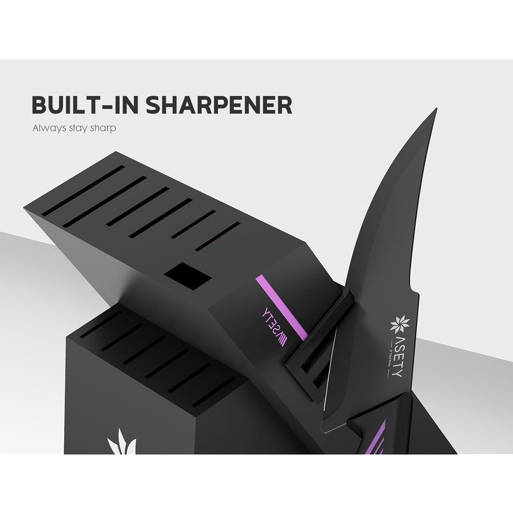 Knife Set - 15 PCS Kitchen Knife Set with Built-in Knife Sharpener Block - Stainless Steel Knife Block Set - Dishwasher Safe, Elegant Box for Men Women, Fathers day