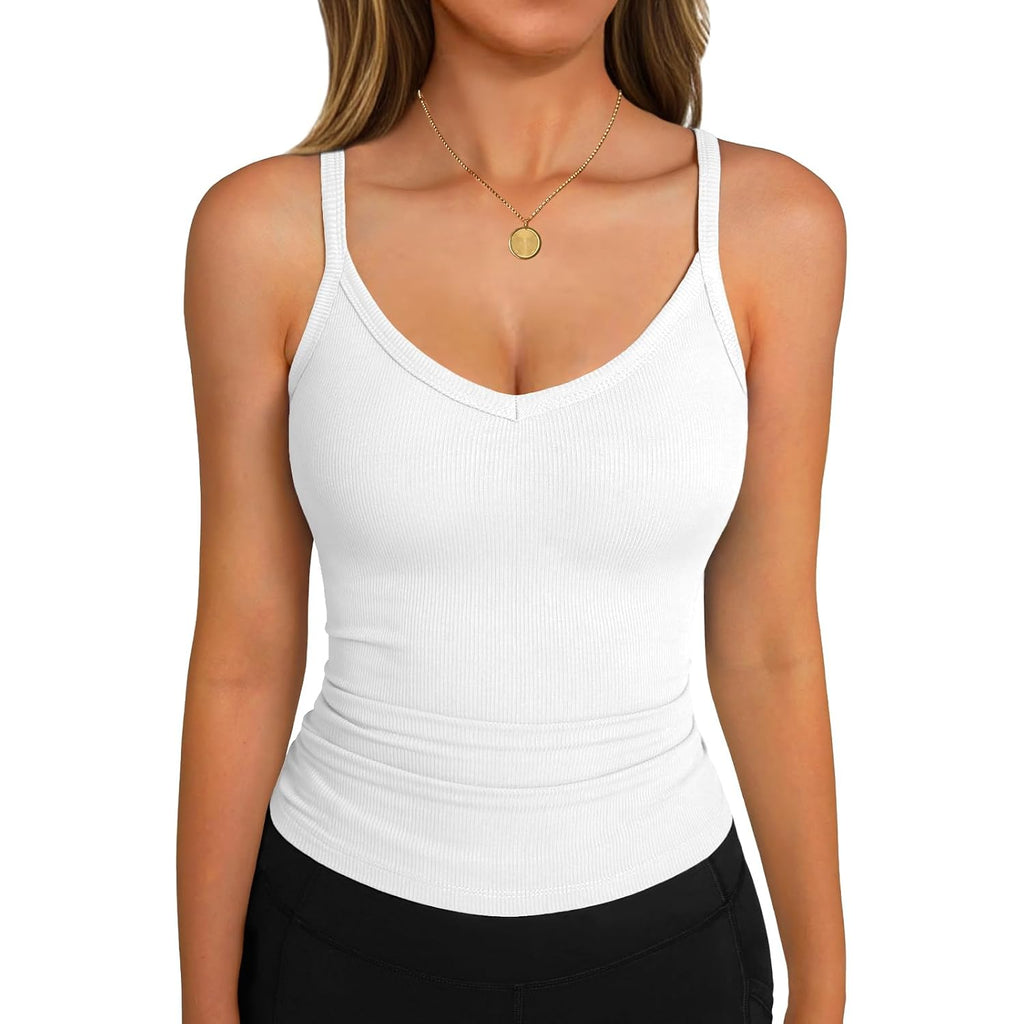 Tank Tops for Women Spaghetti Strap Ribbed Camisole Tops 2026 Slim Fitted V-Neck Soft Basic Layering Shirts