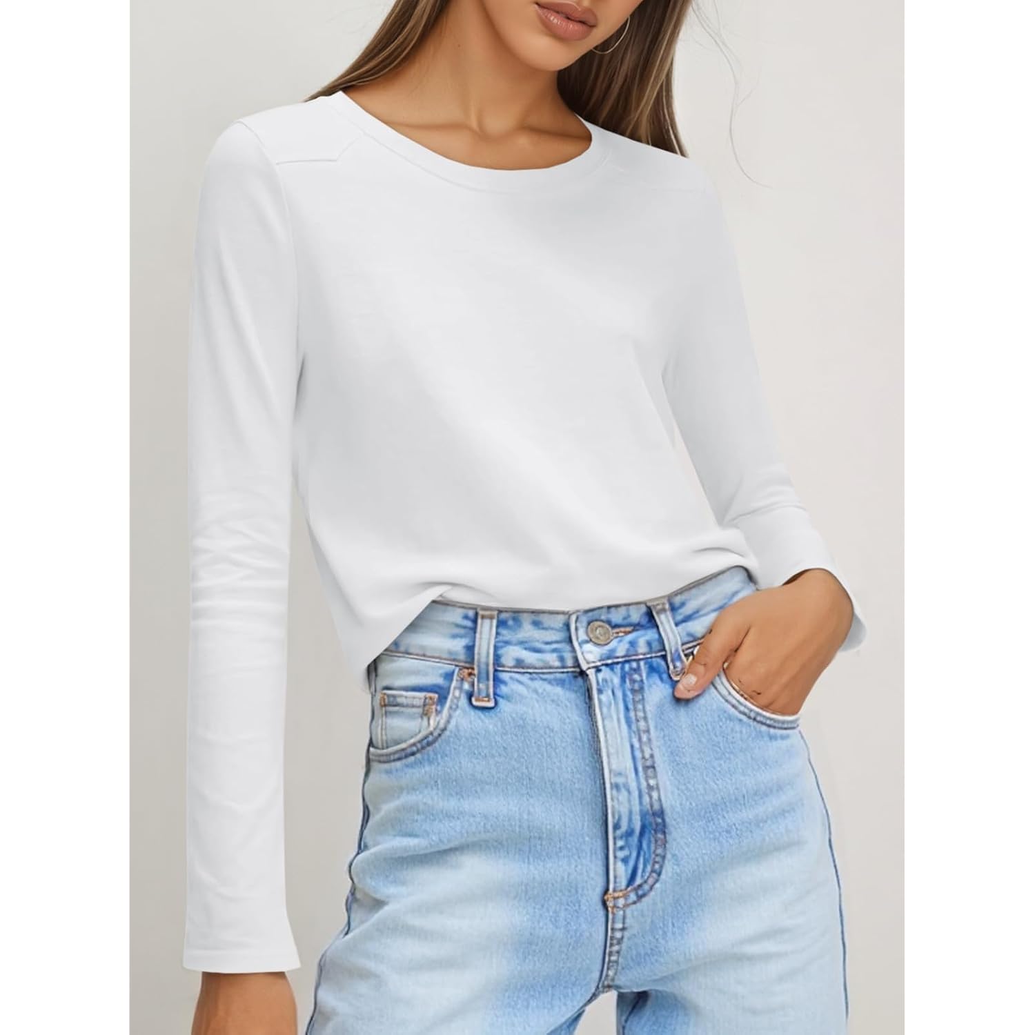 Cicy Bell Womens Long Sleeve Shirts Casual Loose Fit Crew Neck Seam Tunic Tops Fall Basic Tees