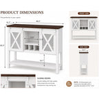 47" Farmhouse Coffee Bar Cabinet With Storage, Sideboard Buffet Table With Wine Rack And Sliding Barn Door, Liquor Cabinet For Kitchen Dining Room, White