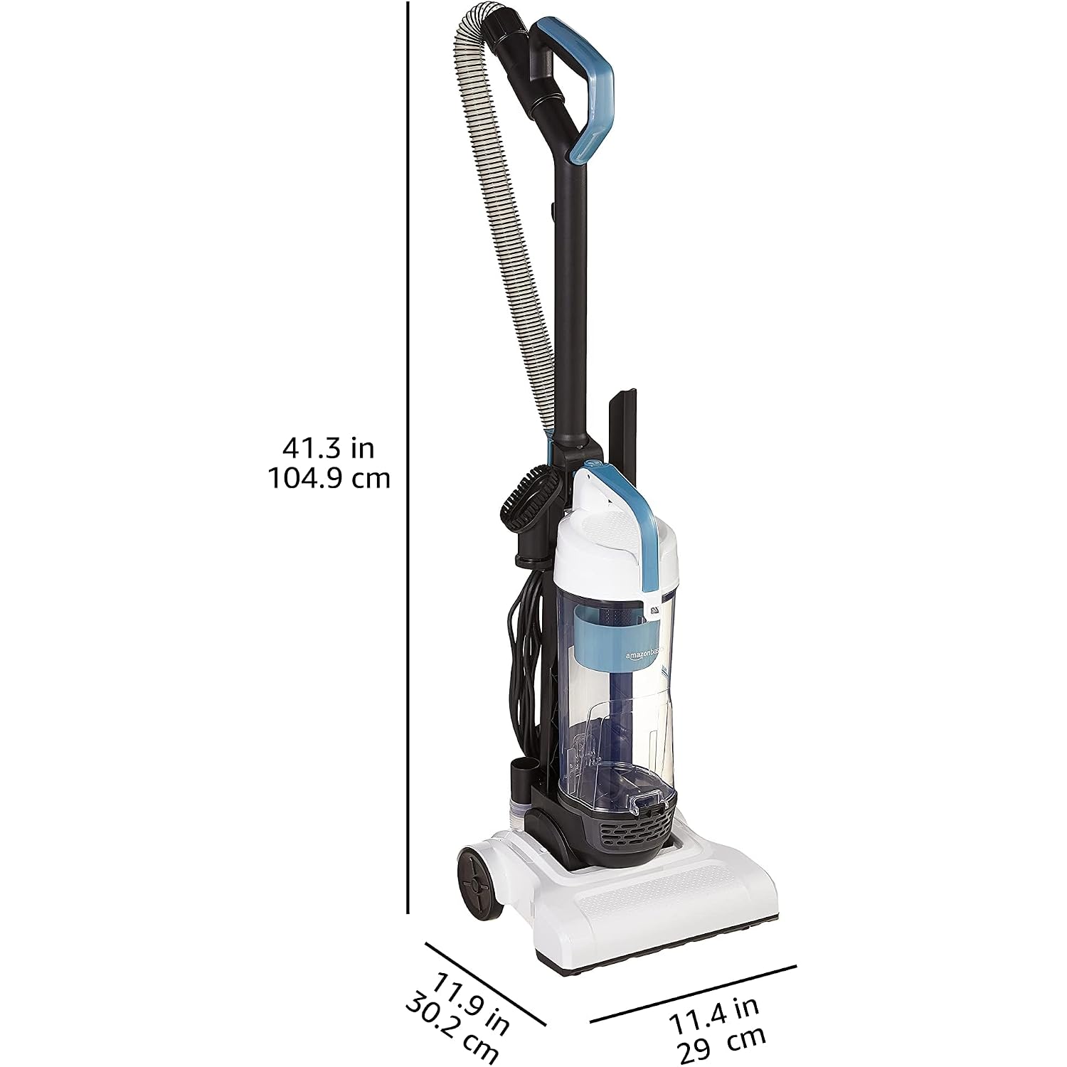 Amazon Basics Upright Bagless Vacuum Cleaner For Carpet And Hard Floors, Washable Filter, Crevice And Upholstery Tools, Detachable Handle, Lightweight, 1.7L Dust Cup, 25Ft Cord, Black/White