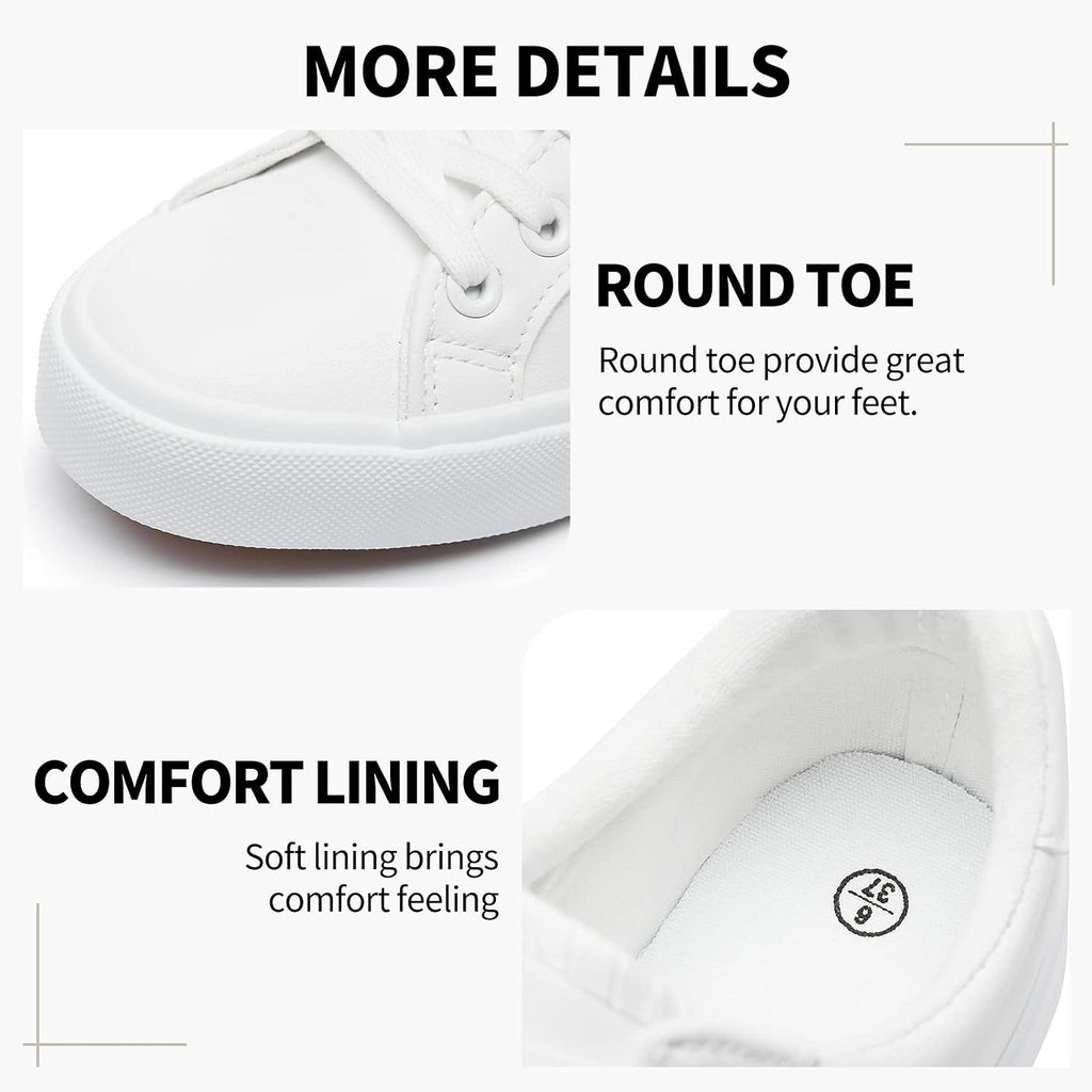 Sernial Womens White Tennis Shoes Pu Leather Sneakers Casual Walking Shoes For Women