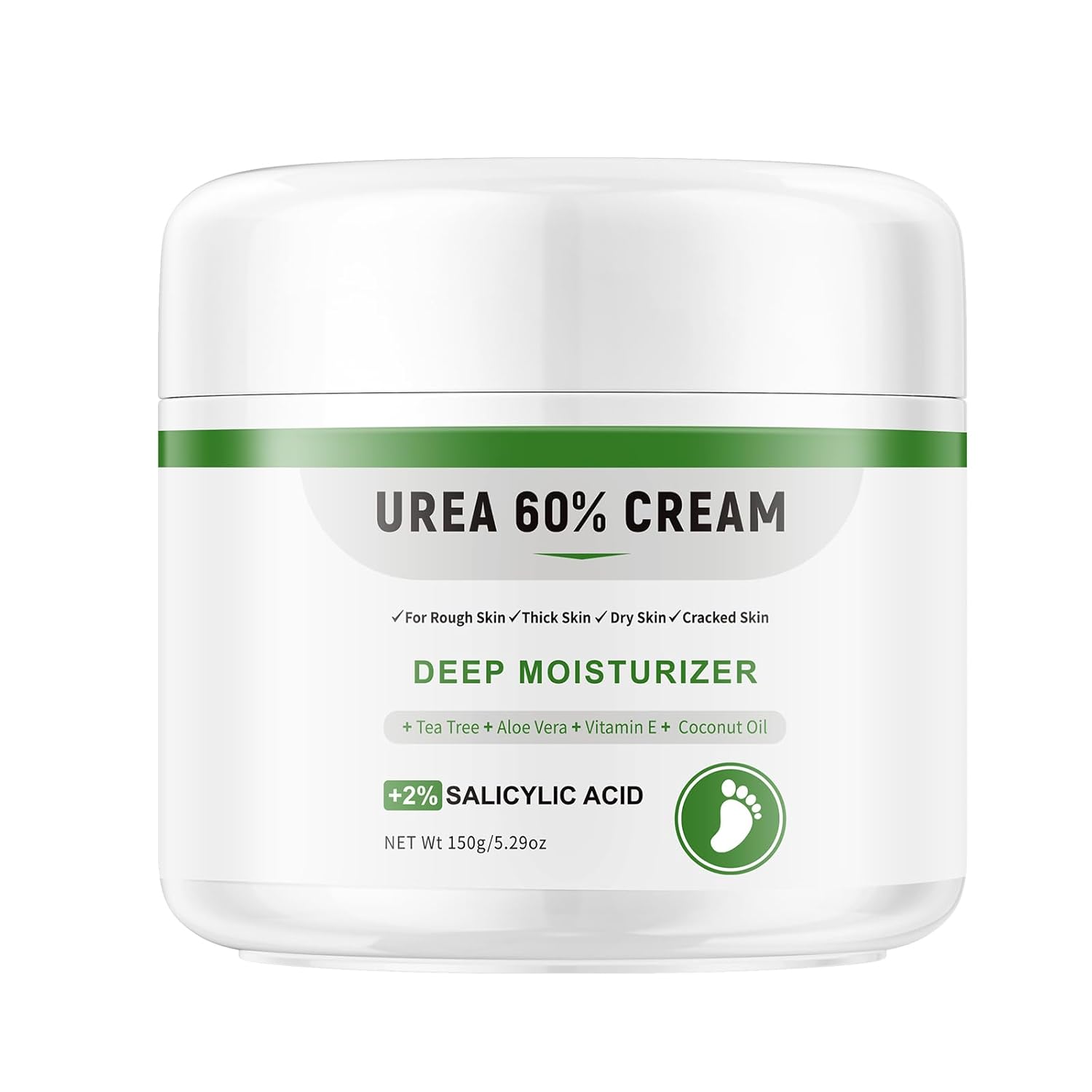 Urea Cream 60 Percent For Feet Maximum Strength Plus Salicylic Acid 2%, Tea Tree Foot Lotion For Dry Feet, Foot Cream Intensive Repair Foot Moisturizer 5.29oz