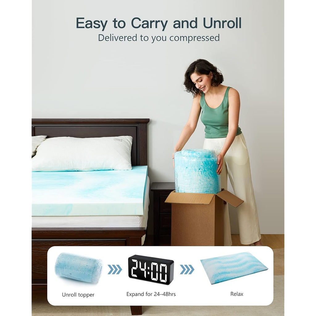 Perlecare 3 Inch Twin Xl Memory Foam Mattress Topper, Cooling Gel Infused Mattress Pad, Ventilated Bed Topper For Pressure Relief, Dorm Room Essentials, Blue