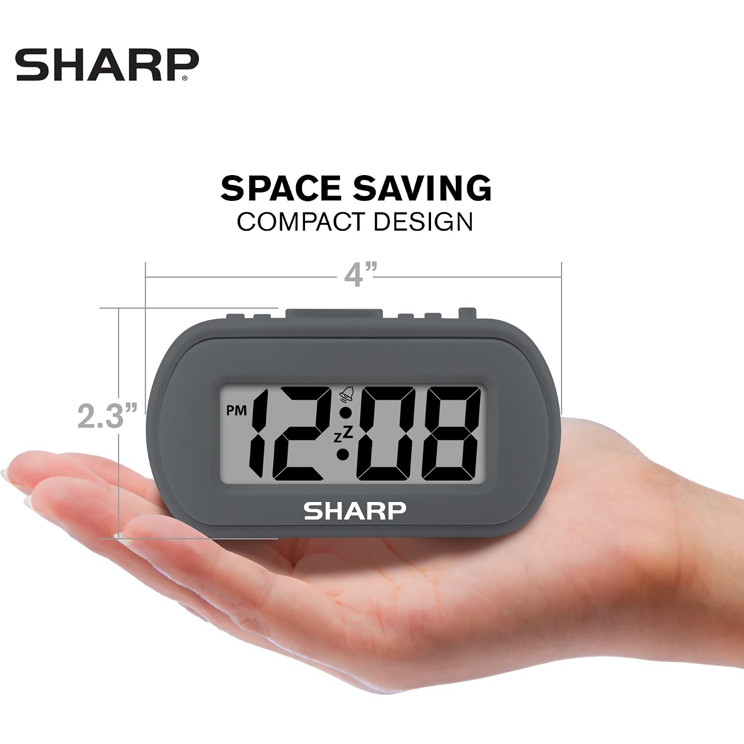 Sharp Digital Alarm Clock – Tactile Plastic Case With Soft Rubberized Finish - Battery Operated – Blue Backlight On Demand – Ascending Alarm – Easy To Use – Charcoal Black