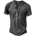 Beotyshow Mens Distressed Henley Shirts Retro Short Sleeve Tee Shirts Casual Button Down Washed T-Shirts For Men