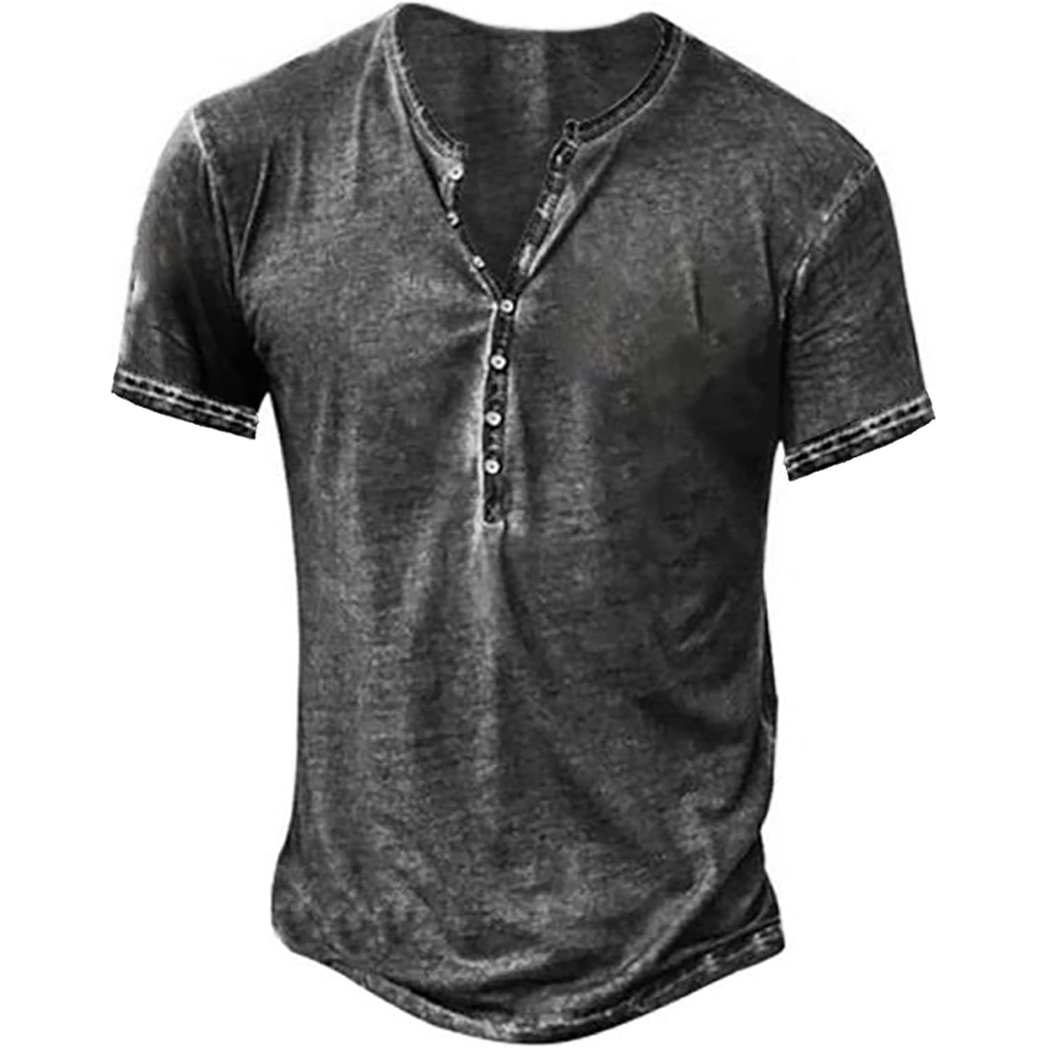 Beotyshow Mens Distressed Henley Shirts Retro Short Sleeve Tee Shirts Casual Button Down Washed T-Shirts For Men