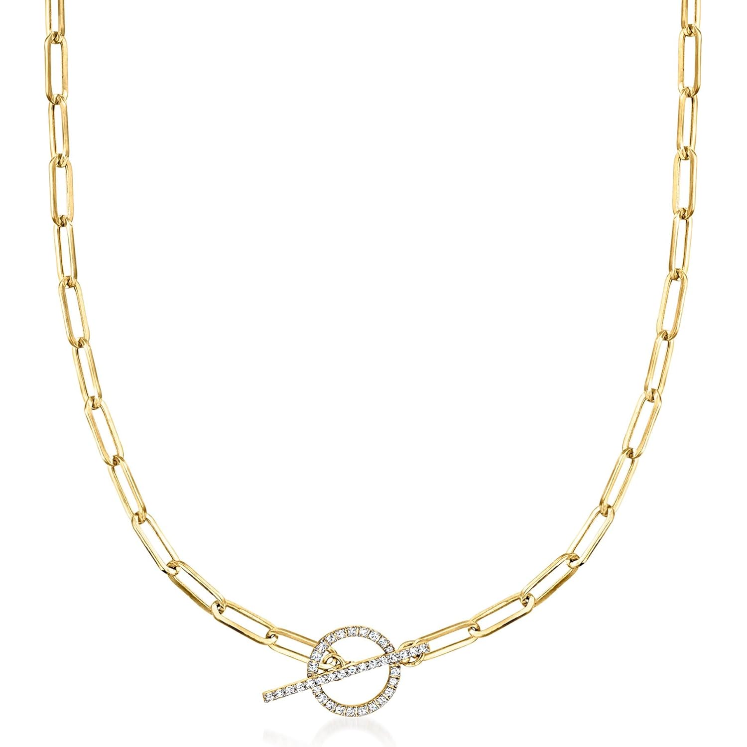 Ross-Simons 0.25 ct. t.w. Diamond Toggle Clasp Paper Clip Link Necklace in 14kt Yellow Gold