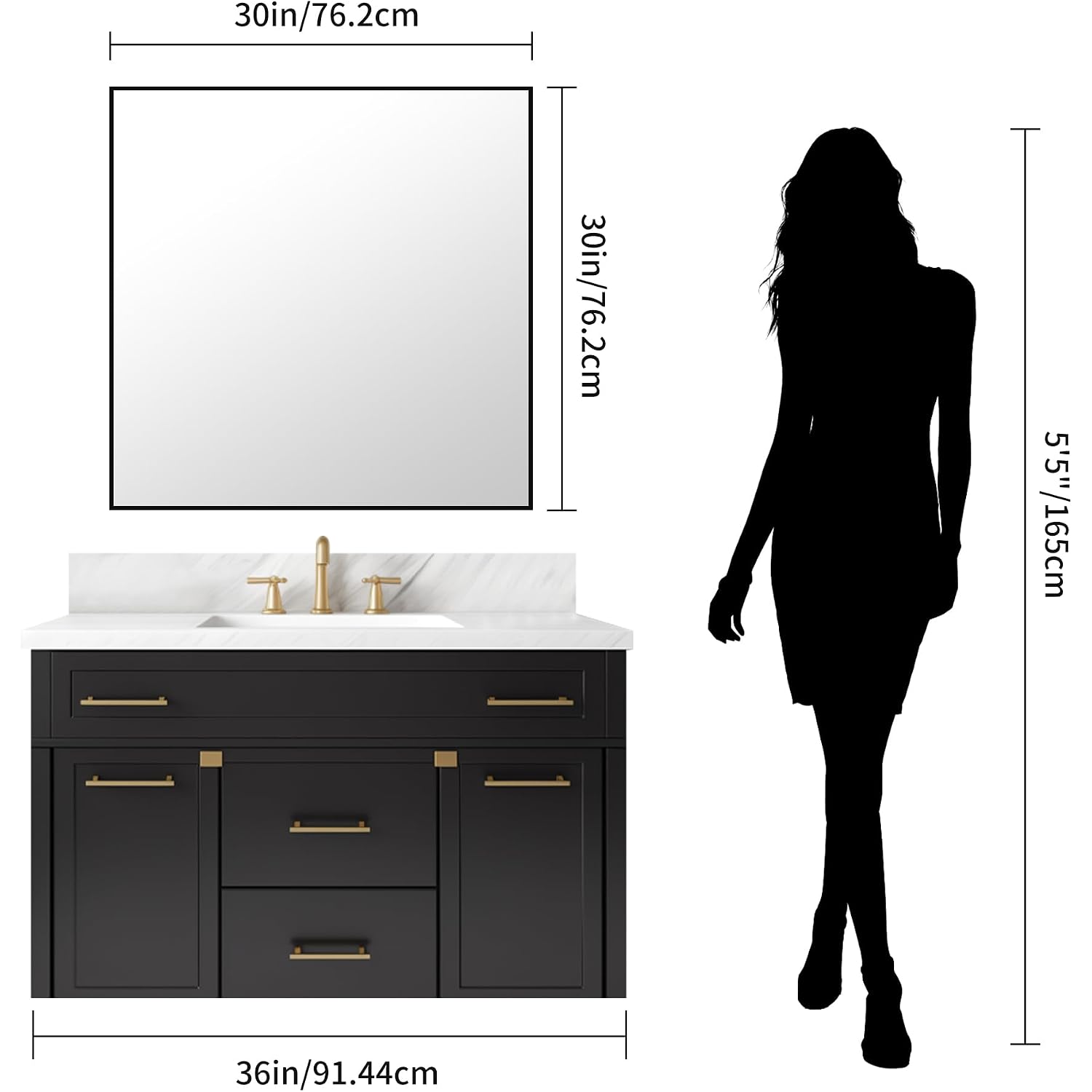 Kocuuy Bathroom Mirror,30X30 Square Black Mirror With Aluminum Metal Frame,Black Vanity Wall Mirror Modern Home Decor For Bathroom, Living Room, Farmhouse And Entryway